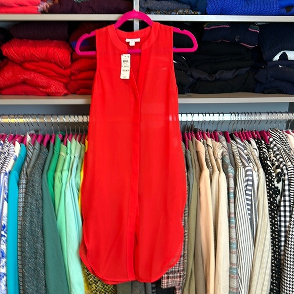 Bar III red sheer sleeveless v neck duster size XS BWT​ - Picture 1 of 3